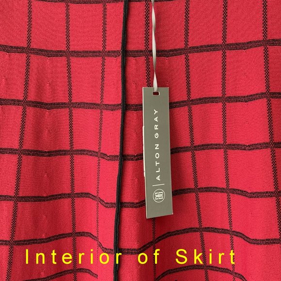 NEW Window Pane check High Waisted BLK Red Midi Skirt S - Picture 7 of 9